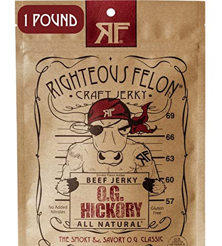 Righteous Felon Beef Jerky | 1 Pound | Hickory Smoked All-Natural Sourced & Dried American Beef Jerky | High Protein Low-Sugar Healthy Meat Snacks Righteous Felon Beef Jerky | 1 Pound | Hickory Smoked All-Natural Sourced & Dried American Beef Jerky | High Protein Low-Sugar Healthy Meat Snacks
