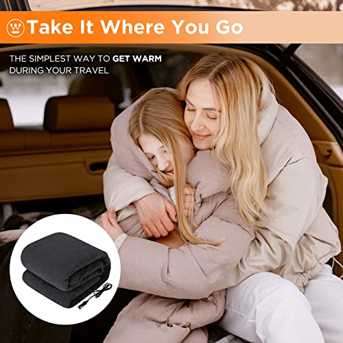 Image of Westinghouse Heated Car Blanket, 12-Volt Electric Blanket for Car, Truck, SUV, RV, Portable Heated Throw for Camping, Charcoal, 59 inch x 43 inch