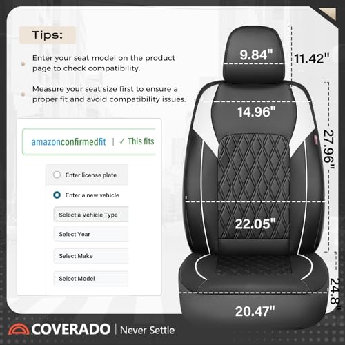 Image of Coverado Automotive Seat Covers, Car Seat Covers Full Set, Car Seat Cover, Waterproof Seat Covers, Car Seat Protector Car Seat Cushion Interior Truck Accessories Universal Fit Most Cars, Black&White