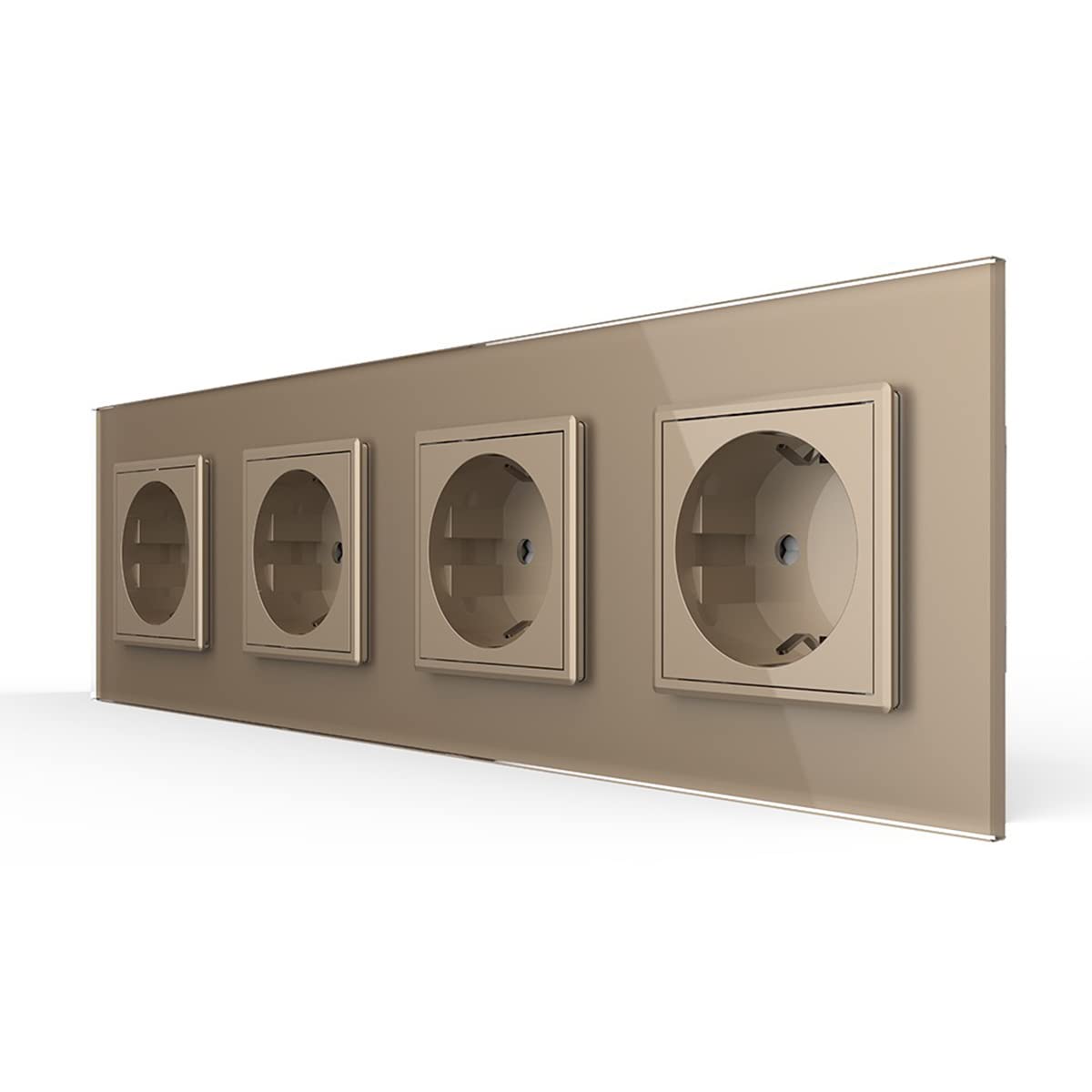 LIVOLO Steckdose Glasrahmen 4 Fach VL-C7C4EU-13 Gold Schutzkontakt mit Kindersicherung Panel aus Kristallglas EU Standard Wandsteckdose
