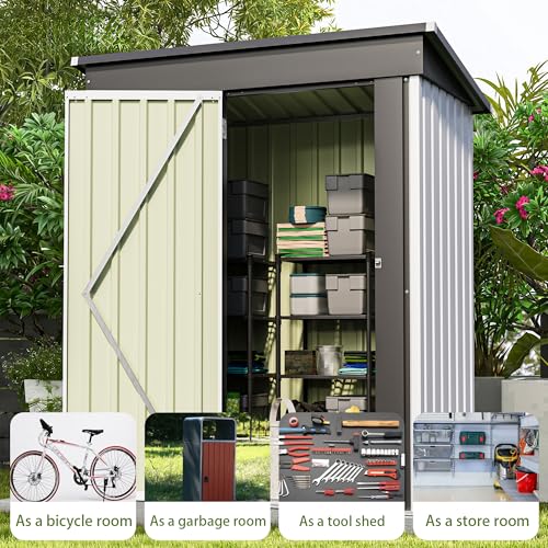 Image of Patiowell 5x3 FT Outdoor Storage Shed, Garden Tool Shed with Sloping Roof and Lockable Door, Metal Shed for Backyard Garden Patio Lawn, White