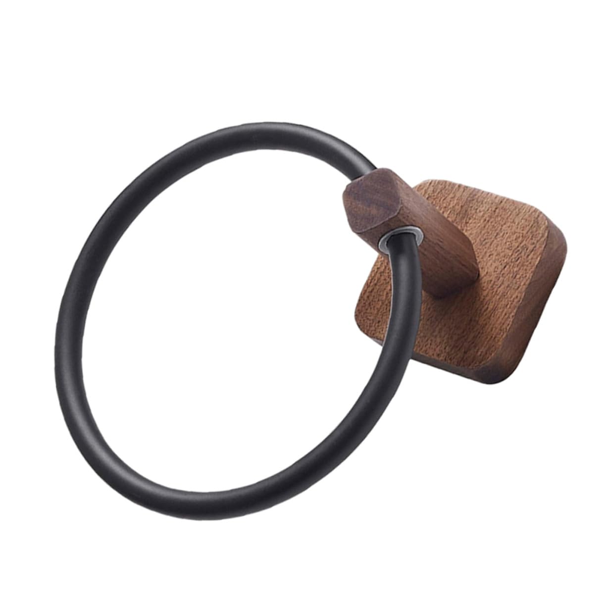 Toallero de aro de madera nogal sin taladro para baño y cocina rústico