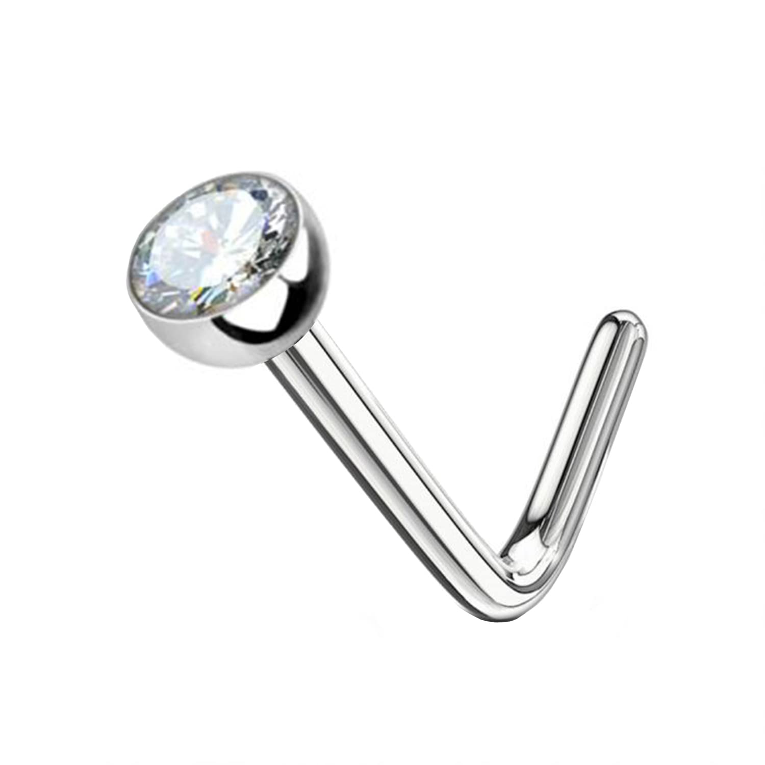 WARRIOR Piercing estéril para Nariz Tornillo Forma de L Acero doblado joyería Corporal quirúrgica 20G(0.8mm) de Largo 2.5mm con Bola de 6.5mm(Light Blue)