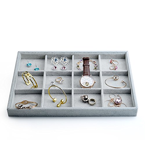 Oirlv Velvet Stackable Jewelry Display Trays 12 Grids Rings Earrings Bracelet Organizer Storage Tray(13.8