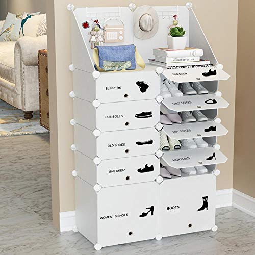 Il mobile è composto da ben 10 box, che formato una bellissima scarpiera composta da 10 scomparti per riporre fino a 20 paia di scarpe, neii primi 8 scomparti è possibile sistemare fino a 2 paia di scarpe standard come sneakers, pantofole, ciabatte ecc.. mentre i 2 cubi inferiori sono composti da scomparti più alti utili per sistemare stivali, borse e accessori vari, inoltre un fantastico ripiano superiore con ganci ti permtterà di sistemare oggetti e accessori