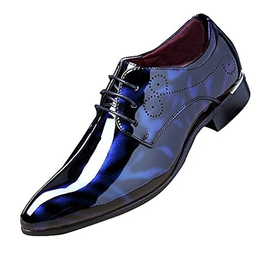 Zapatos de vestir de charol floral para hombre, con cordones, formales, puntiagudos, planos, de piel sintética, Blue, 42 1/3 EU | Ya disponible en tu tienda friki favorita! En mundofriki.es!