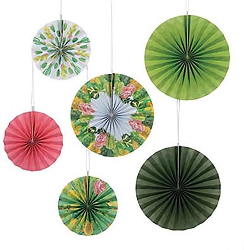 10" - 14" Cactus Theme Decorative Hanging Paper Fans - Party Decor - 6 Pieces