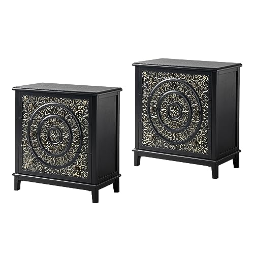 COZAYH 3-Drawer Fully-Assembled Flower Motif Dresser Set of 2 for