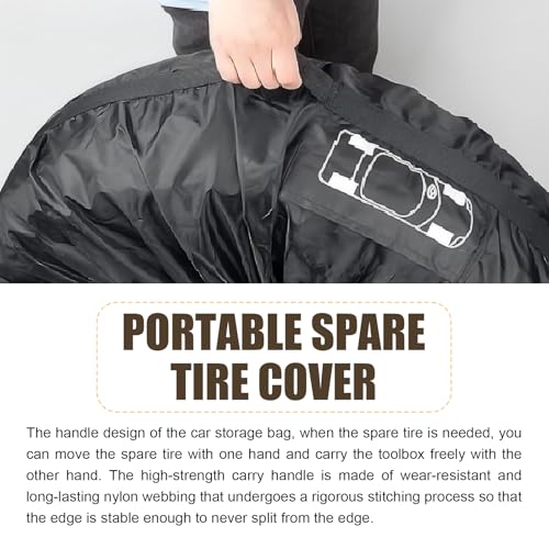 Image of Eratus Spare Tire Cover, 31 inch Sun and Wear Protection Cover for All Seasons, Portable Foldable Tire Storage Accessory for 19 inch-23 inch Tires with Handle and Tool Storage Bag, for Most Cars (Black #L)