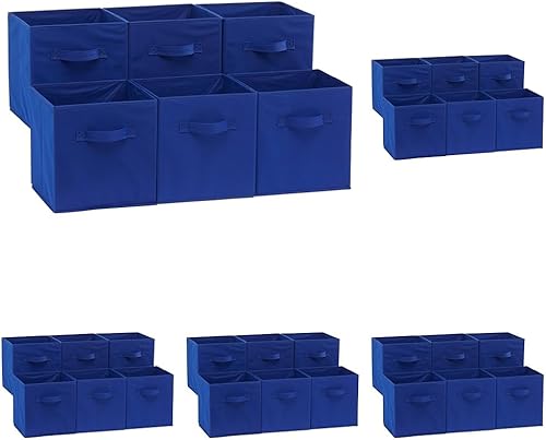 Miniatura 24 de Yaxa Basics Organizador para almacenamiento, de tela, plegable, con forma de cubo, con asas, color beige, resistente, 33 x 33 x 33 cm, paquete de 6