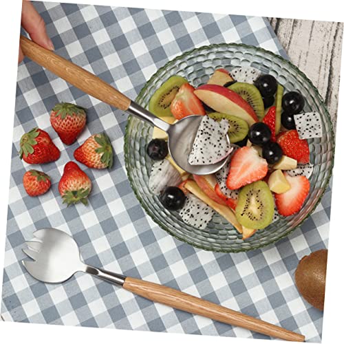 Servidores de ensalada de acero inoxidable y mango de madera juego de cubiertos 8