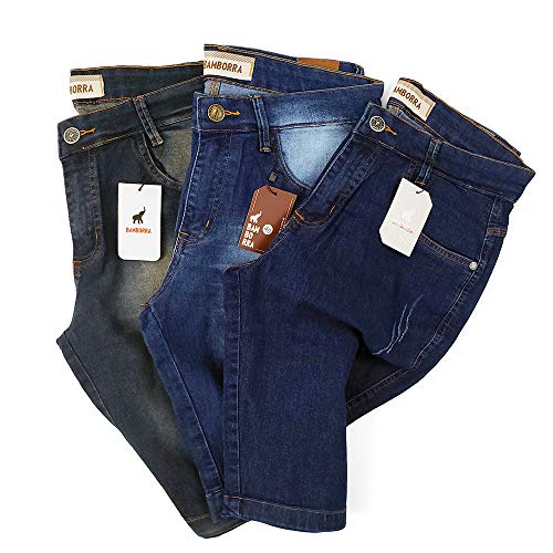 Kit com 3 Bermudas Jeans Masculinas Slim Com Elastano Tamanho:44