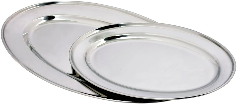 Kosma Set of 2 Stainless Steel Oval Tray | Serving Tray | Plate | Oval Platters - 25cm