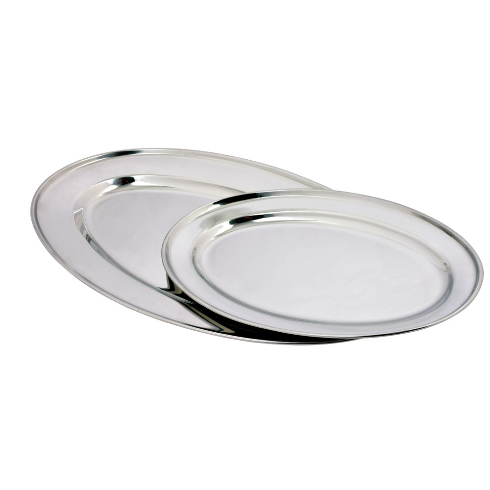 Kosma Set of 2 Stainless Steel Oval Tray | Serving Tray | Plate | Oval Platters - 25cm