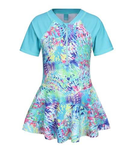 Image of Girls One Piece Swimsuits Short Sleeve Swim Dress for Girls Hawaiian Skirted Bathing Suit Summer Swimwear 3-16 Years
