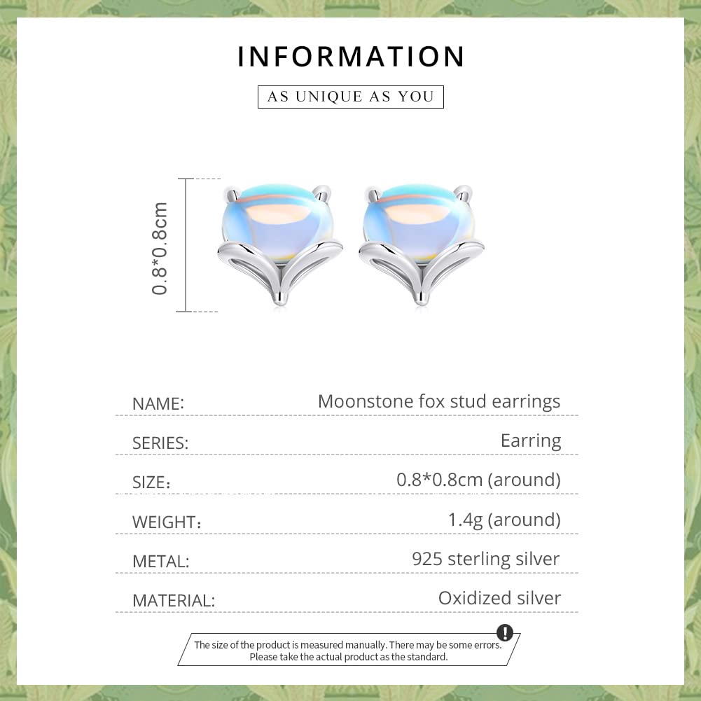 LLXYWJ Sterling Silber Schmuck, 925 Regenbogen-Mondstein-Niedlicher Fuchs-Ohrstecker für Damen, S925-Ohrstecker-Schmuck