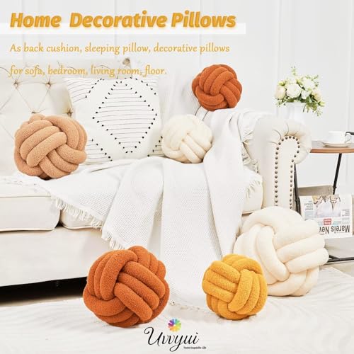 Image of Uvvyui Knot Pillow Ball, Soft Home Decorative Pillows, Round Throw Pillow, Handmade Knotted Plush Pillow, Round Boucle Pillow Cushion (8.6 Inches Dark Yellow)