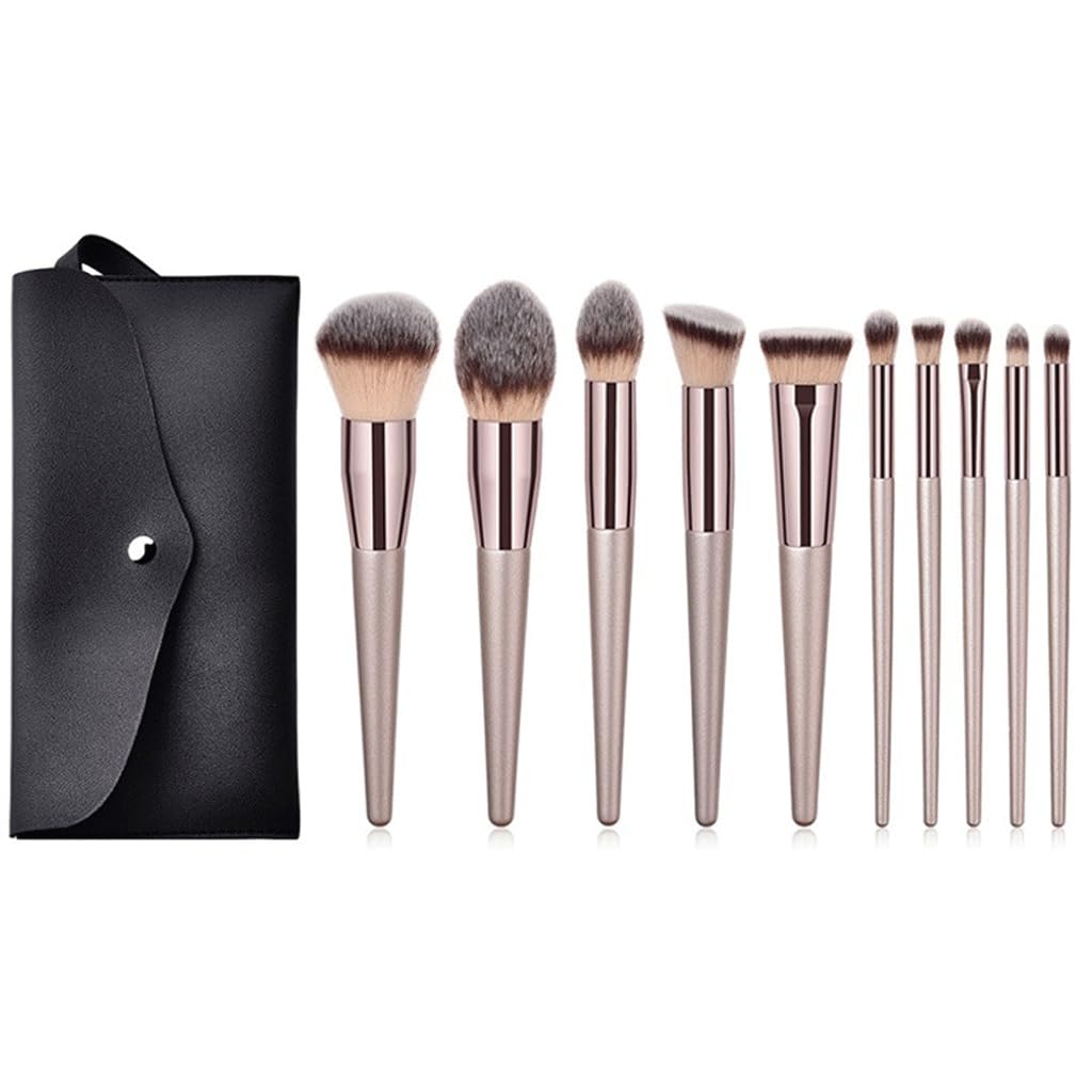 Ensemble pinceau de maquillage champagne or avec applicateur lèvres