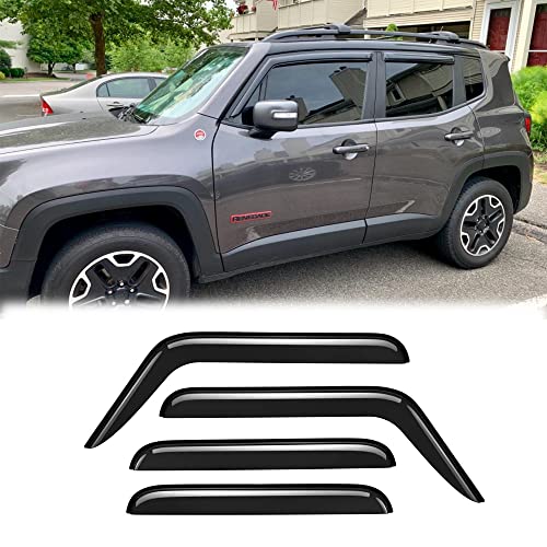 Vicojetor 94368 Sunproof Waterproof Side Window Wind Deflector, 4Pcs Tape On Protective Replacements Rain Guards, Window Visors Fit For 2015-2023 Jeep Renegade #TOP1