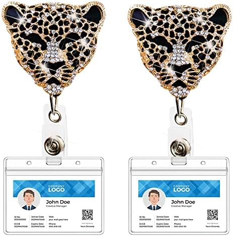2 Set Rhinestone Lanyards With ID Holders - Bling Badge Reels For Office & School