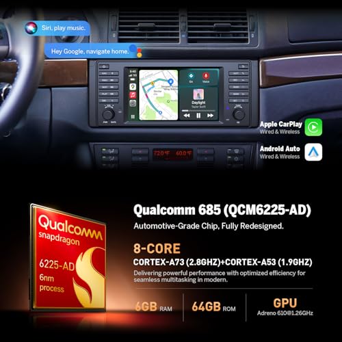 Image of Eonon 6+64G Wireless CarPlay Android Auto Car Stereo Compatible with BMW 5 Series 1995-2002 (E39), 7 Inch Touchscreen Car Radio with Bluetooth, AM /FM, SWC, GPS Navigation, WiFi, E39X7S
