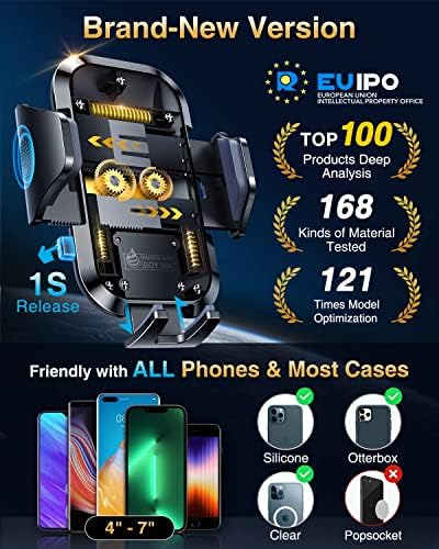 VANMASS 2023 Latest Upgraded Car Phone Holder Air Vent Shockproof Steel Hook Clip Max Security Mount Mobile Phone Holder Cradle Universal for iPhone 14 13 12 Pro Max Samsung, All Smartphones