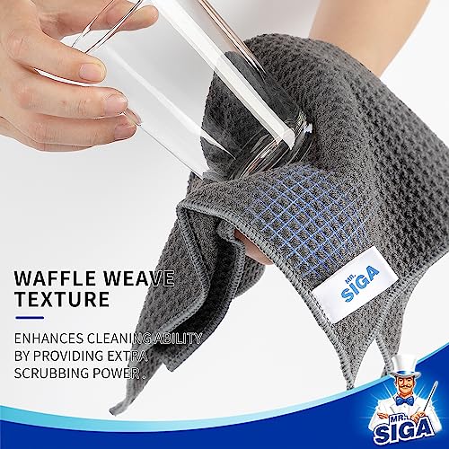 MR.SIGA Paños de Limpieza con Estampado de gofres, paños de Limpieza de Microfibra absorbentes Reutilizables, paños de Cocina de Microfibra sin Pelusa, Paquete de 6, Gris, 32 x 32 cm