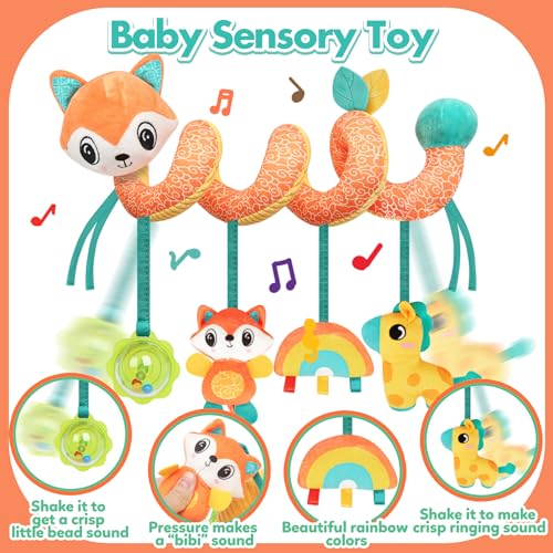 Image of GKDOMS Baby Car Seat Toys Activity Stroller Toy for Boys Girls 0 3 6 9 10 12 Months, Spiral Hanging Plush Toys, Baby Shower Thank You Gifts