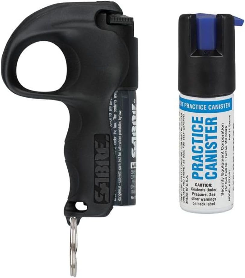 Sabre Pepper Spray with Quick Grip Finger Loop & Practice Spray, Faster Aim & Enhanced Grip, Keychain Attachment, for Beginners, Students, Commuters, Elderly – Protection On-The-Go, Made in USA