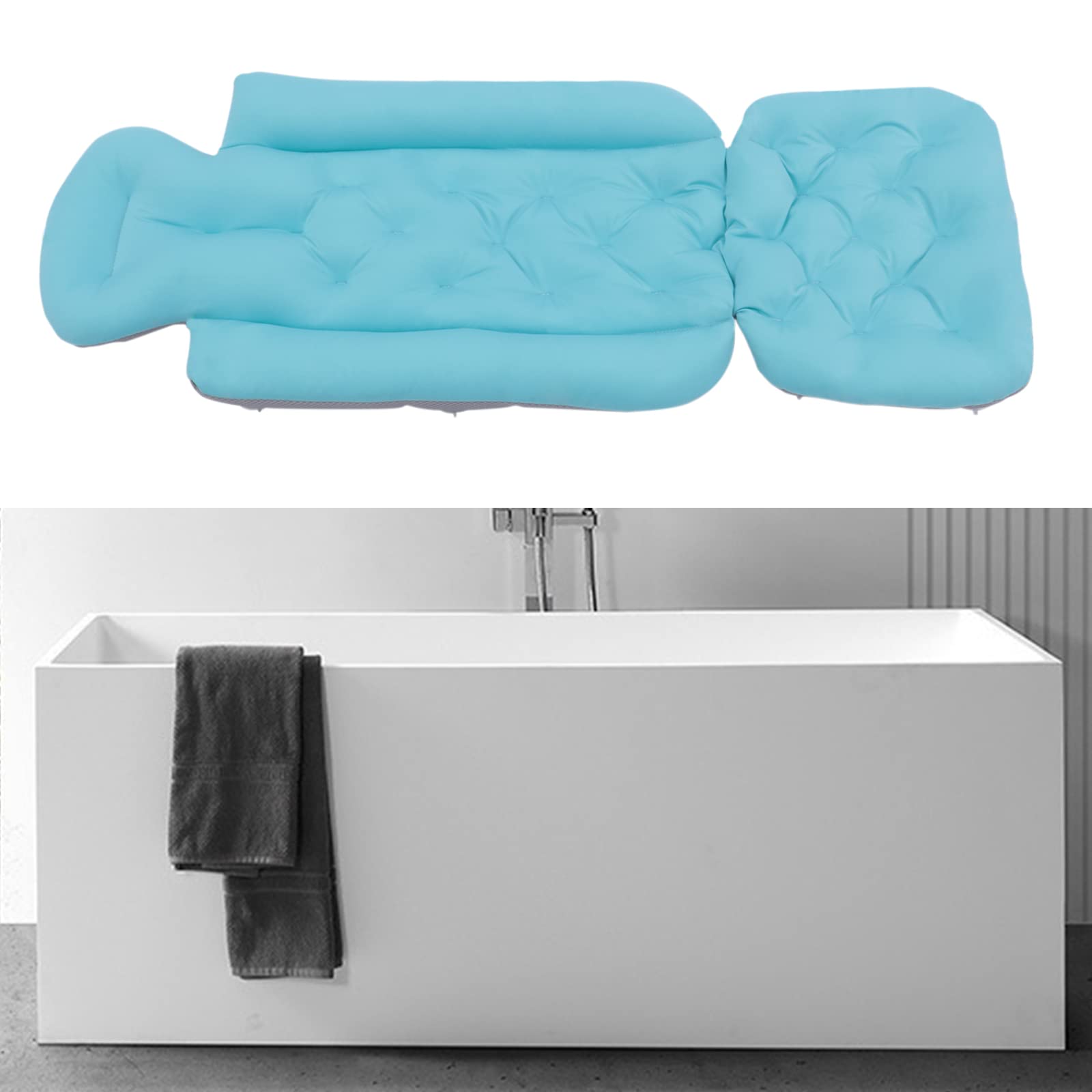 Cojín de baño de cuerpo entero, respaldo trasero, accesorios de baño transpirables, cojín de baño para bañera, puede cabeza, piernas y reposapiés, comodidad para el baño y relajación