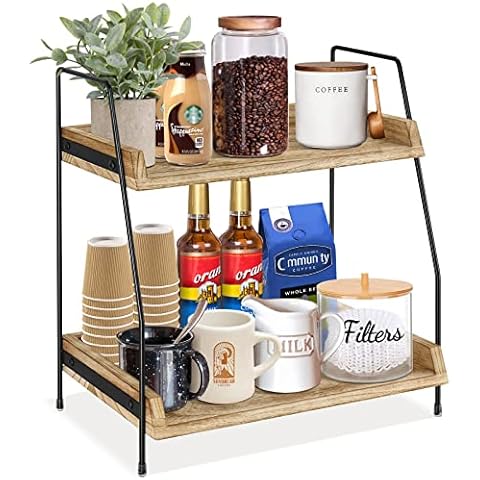 Megsooul Coffee Bar Accessories and Organizer Countertop, Coffee Station Organizer Kitchen Counter Shelf Organizer,Coffee Condiment Storage,Cup Lid Holder Countertop Shelf for Bathroom (Brown) Cover