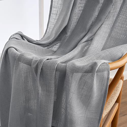 MIULEE Grey Linen Curtains 84 Inch Length for Bedroom Living Room, Soft Thick Linen Textured Window Drapes Gray Semi Sheer Light Filtering Back Tab Rod Pocket Burlap Look Decor, 2 Panels