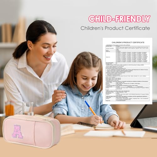 Image of Janhavi Initial Large Capacity Premium Oxford Cute Aesthetic Pencil Case Pouch Bag Special School Supplies Colored Stationery Organizer Gifts for Girls, Women, Adults