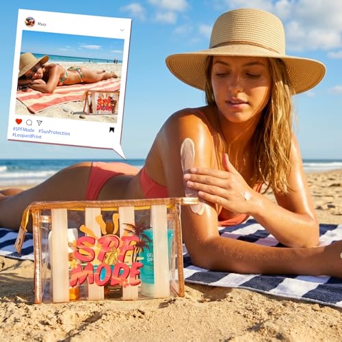 Image of COSHAYSOO Sunscreen Bag Clear Makeup Toiletry Pouch Beach Vacation Essentials for Women Teen Girls Trip Gifts Summer Pool Travel Must Have Accessories Waterproof Stuff