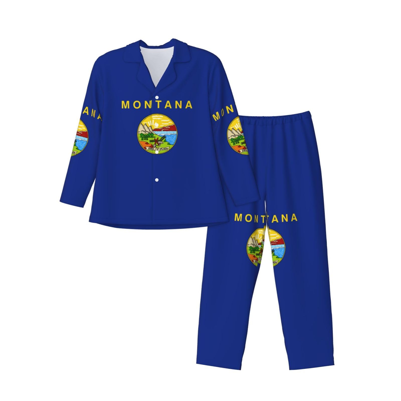 Herren-Pyjama-Set mit Montana-Flagge, langärmelig, Nachtwäsche, zweiteilig, Lounge-Set, atmungsaktiv