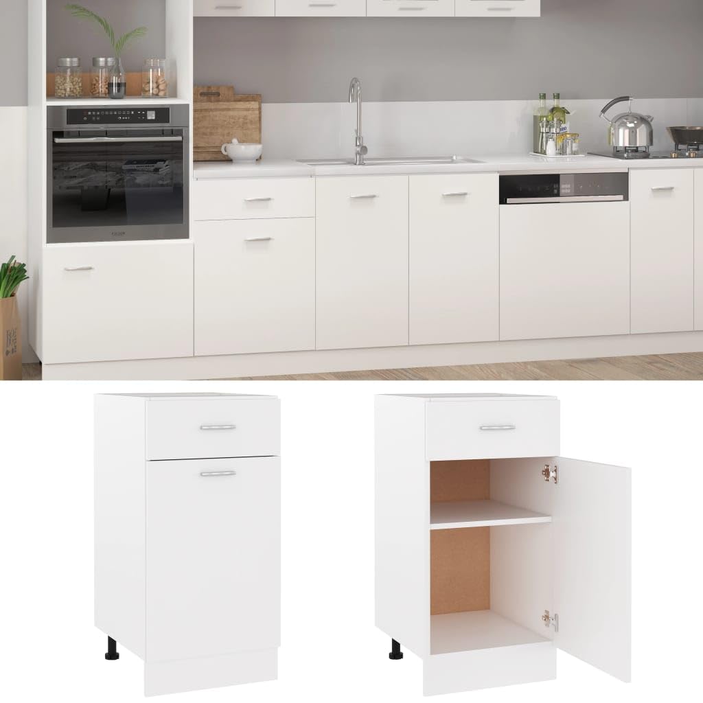 Myheimly Schubunterschrank Weiß 40x46x81,5 cm Holzwerkstoff Küchenschrank Küchenzeile Küchenmöbel Unterschrank Küchenunterschrank Schrank