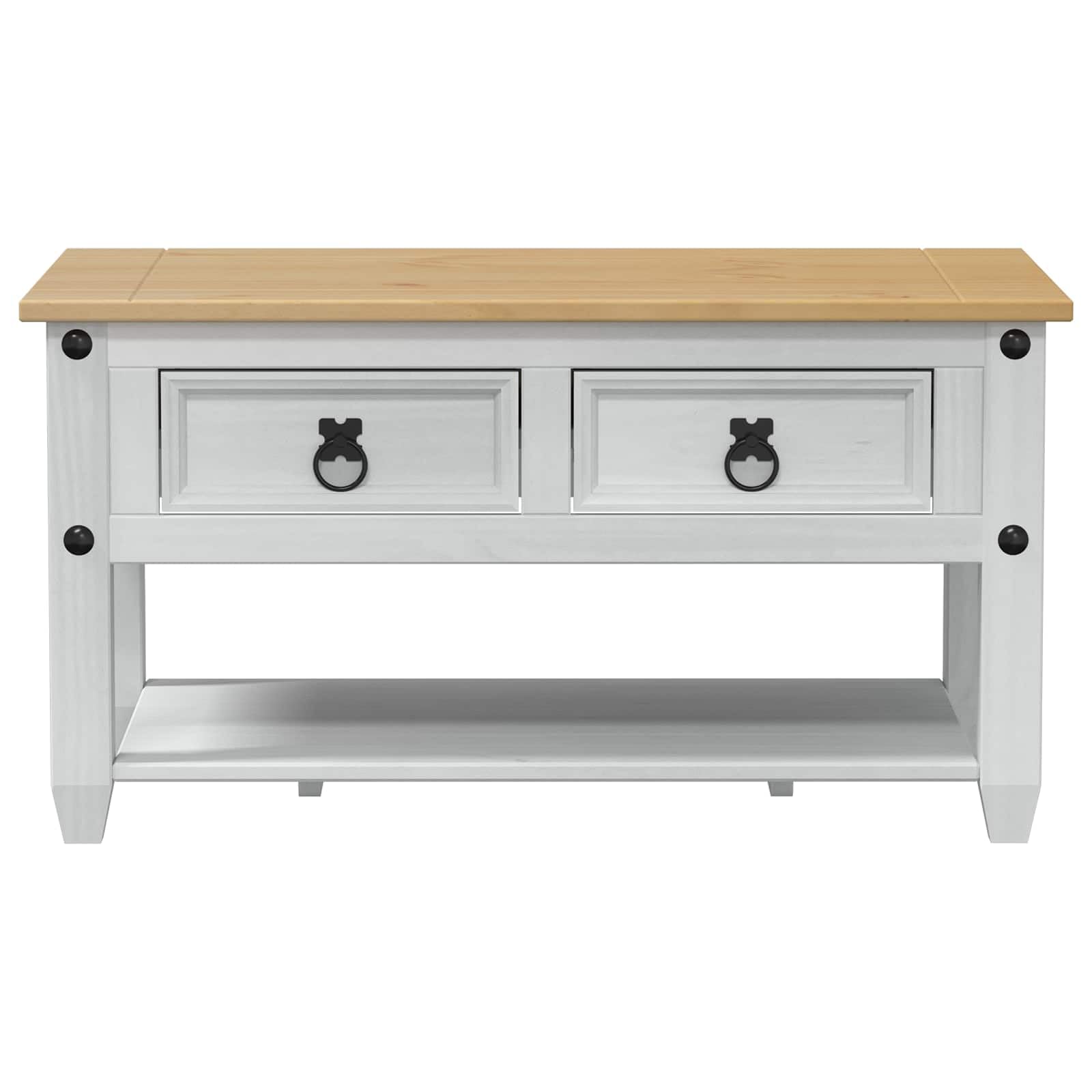 vidaXL Couchtisch Weiß 85 x 50 x 45 cm Massives Kiefernholz, Beiger rechteckiger Eichentisch, rustikale Optik mit viel Stauraum, kompakte Wohnzimmermöbel, täglich nutzbar