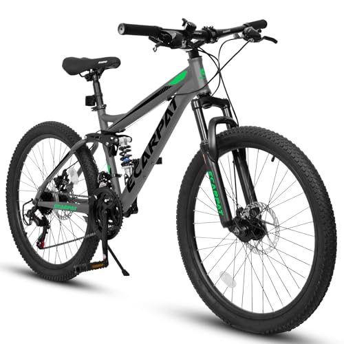 BKNROIHB 27.5 Inch Full Suspension Mountain Bike with Front and Rear Dual Shock Absorbers, Mechanical Disc Brakes, 21-Speed, Ideal for Men and Women, Travel and Fitness Enthusiasts(Gray)