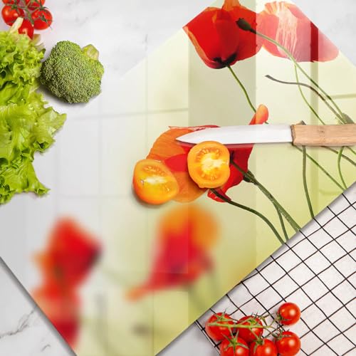 Planche à découper induction haut de gamme en verre Wallfluent fleurs rouges 52x30cm - 5