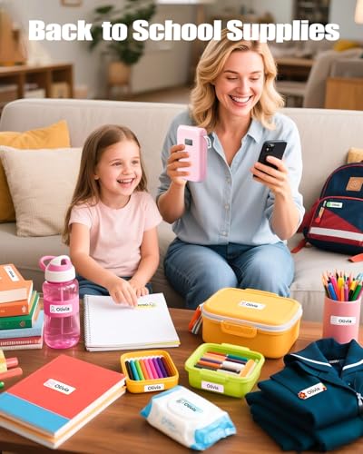 Image of Label Maker Machine with Tape, Label Makers with Multiple Templates, Mini Label Maker Widely Used in Home Office School Organization, Bluetooth Label Printer Easy to Use for Small Labels, Pink