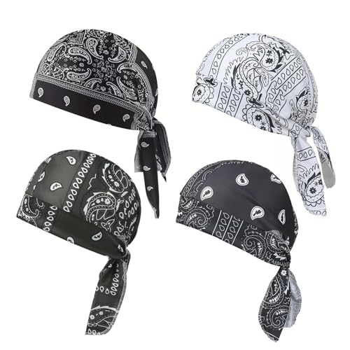 4Pack Paisley Cooling Headscarf Cap Set Bandana Beanie Breathable Adjustable Straps (A 4Pack)