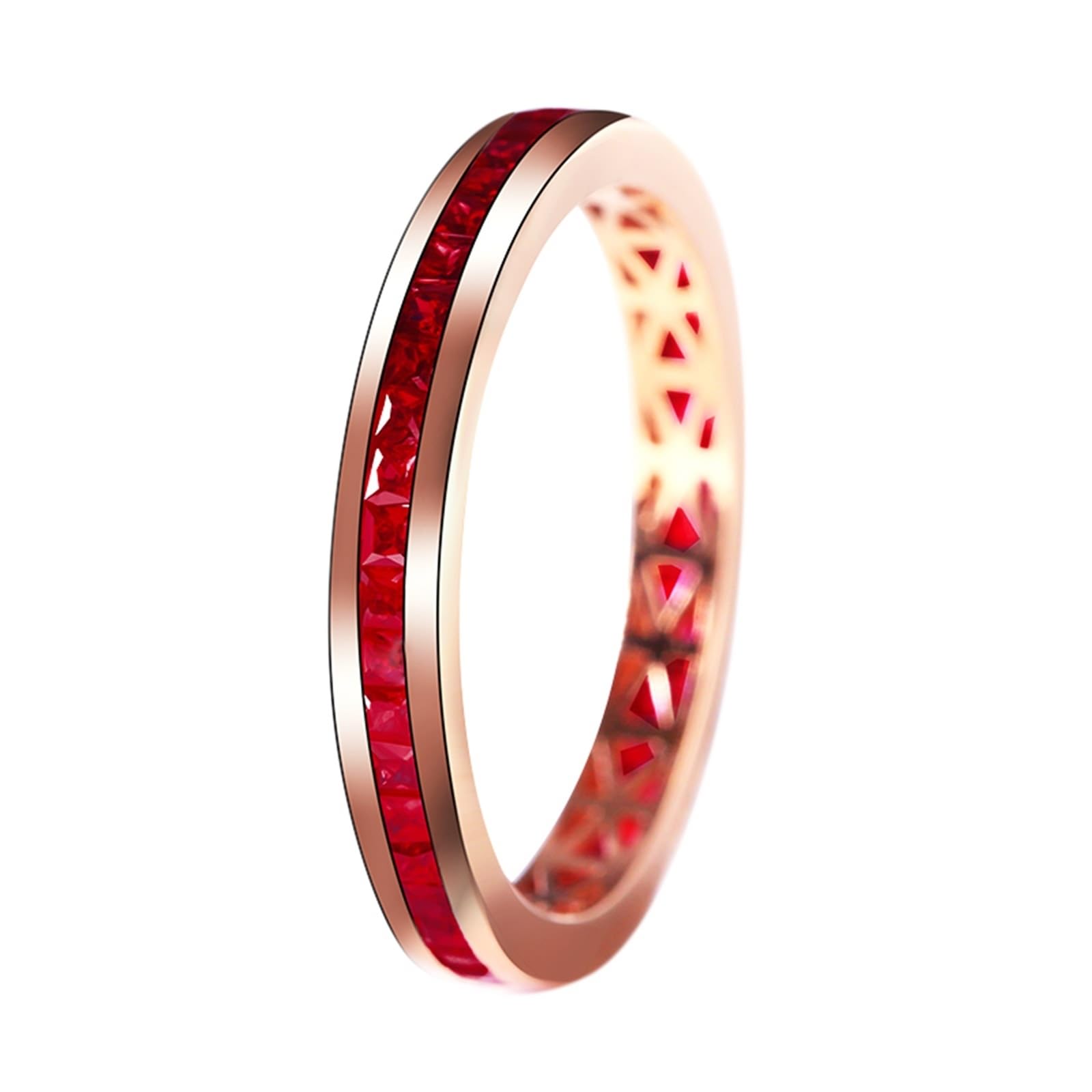 Anillo grabado personalizado para parejas, anillo de oro de 18 quilates, rubí, creado en laboratorio, fila de brocas, con rubí rojo y diamante de 1,2 quilates, tamaño popular para hermana acción de