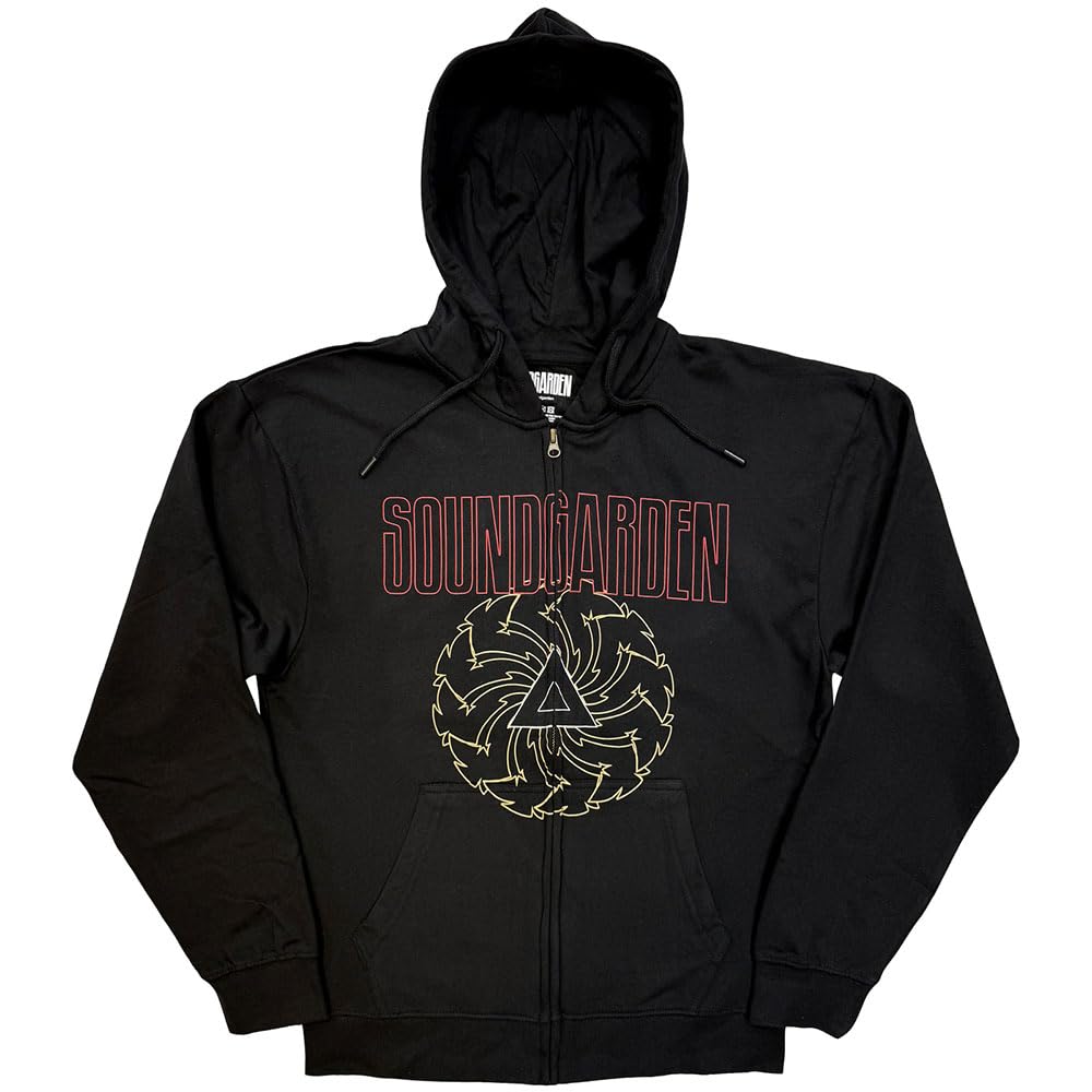 Rock Off Officially Licensed Products Men's Black Soundgarden Spiral & Logo Zipped Hoodie L