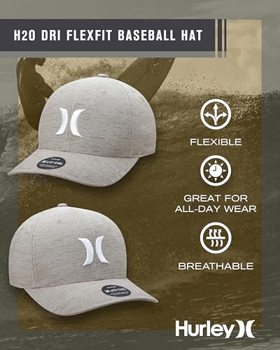 Image of Hurley Mens Baseball Cap - Moisture Wicking Curved Brim Flexfit Fitted Hats for Men with H2O-Dri Sweatband (Sizes: S-XL)