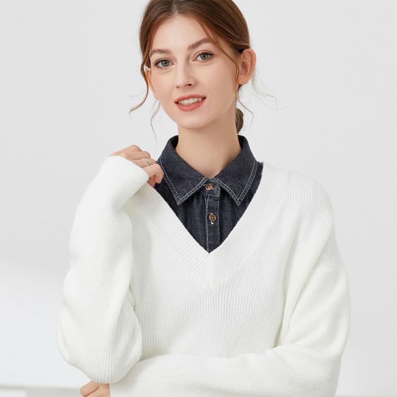 Angoily Black Denim Collar, Fake Collar Shirt, Detachable Fake Denim Shirt Insert for Women Lightweight Accessory for Sweaters Dresses Jackets and Casual Wear Stylish Faux Blouse Extenders Classic - Image 8