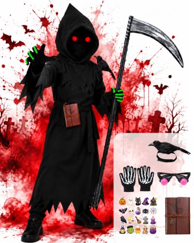 Lucky Merit 27 PCS Grim Reaper Halloween Costume for Kids Ages 5-12 - image 1