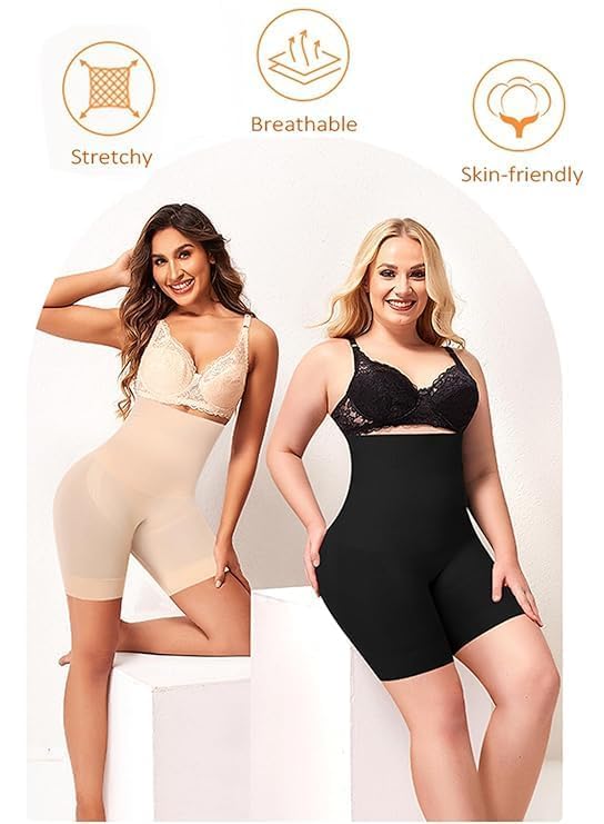 Image of BABO & BABY High Waisted Tummy Control Shapewear Shorts for Women | Seamless Slimming Body Shaper | Invisible Under Dress | Mid-Thigh Thigh Chafing Control | Comfortable (Skin)