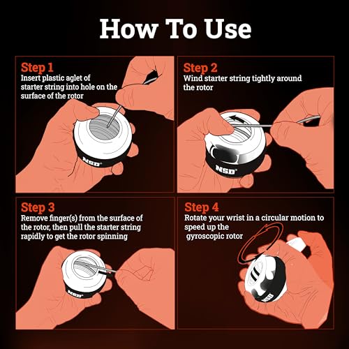 Image of NSD Essential Crystal Spinner Gyro Ball | Grip Strengthener for Forearms, Wrist & Hands | String Start Design, Up to 18,000 RPM | Portable Wrist Trainer & Workout Equipment | Ideal for Desk Workers, Athletes & Musicians
