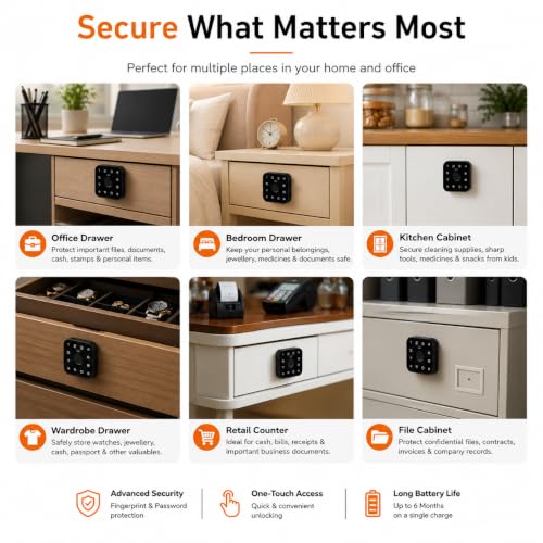 Image of CBK Smart Cabinet Lock with Fingerprint, RFID Card, PIN & App Control | Bluetooth Wardrobe Lock for Wooden Drawer, Cupboard, Office Cabinet (1 Year Warranty)