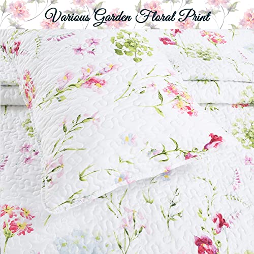 Cozy Line Home Fashions Light Pink Blue Flower Bloom Floral Garden Reversible Quilt Bedding Set, Coverlet Bedspread Lightweight For All Seasons (Carlotta, Queen - 3 Piece) #TOP1